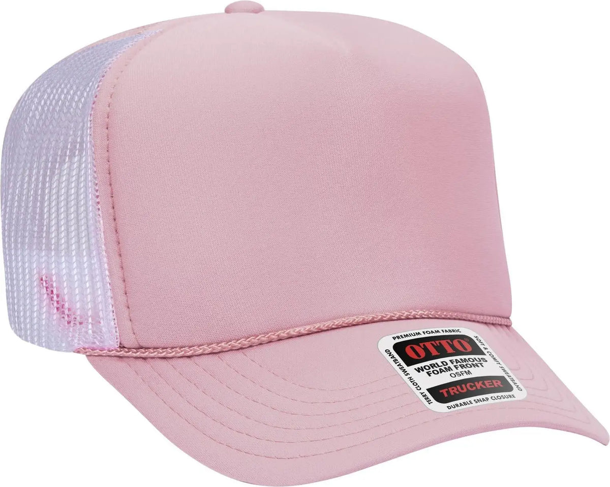 Otto 39-165 5 Panel High Crown Mesh Back Trucker Cap - S.pnk/s.pnk/wht - 6 1/2’’ - 7 5/8’’