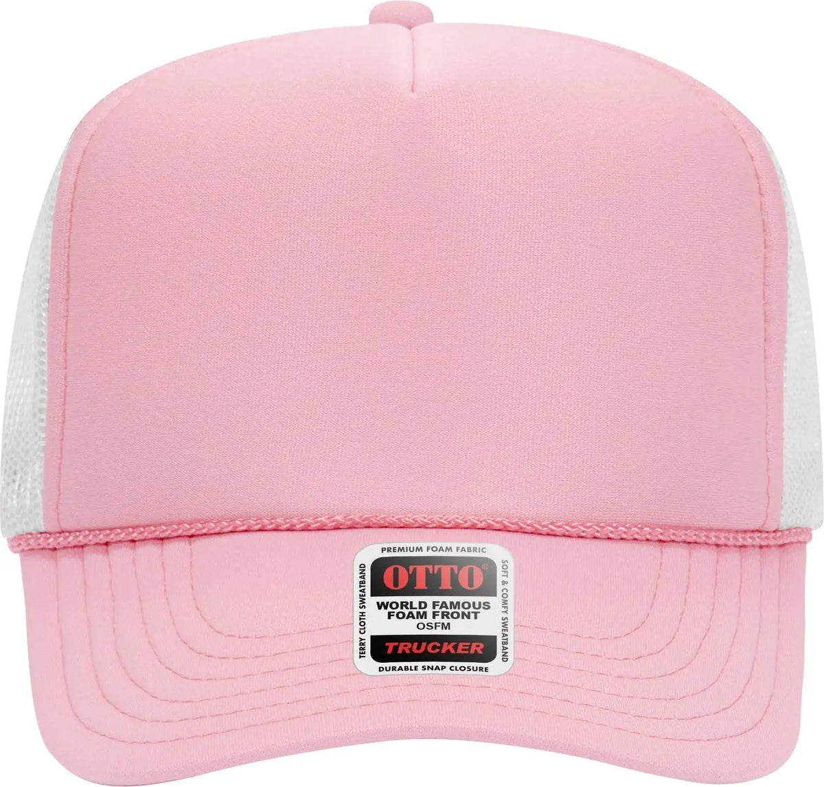 Otto 39-165 5 Panel High Crown Mesh Back Trucker Cap - S.pnk/s.pnk/wht - 6 1/2’’ - 7 5/8’’