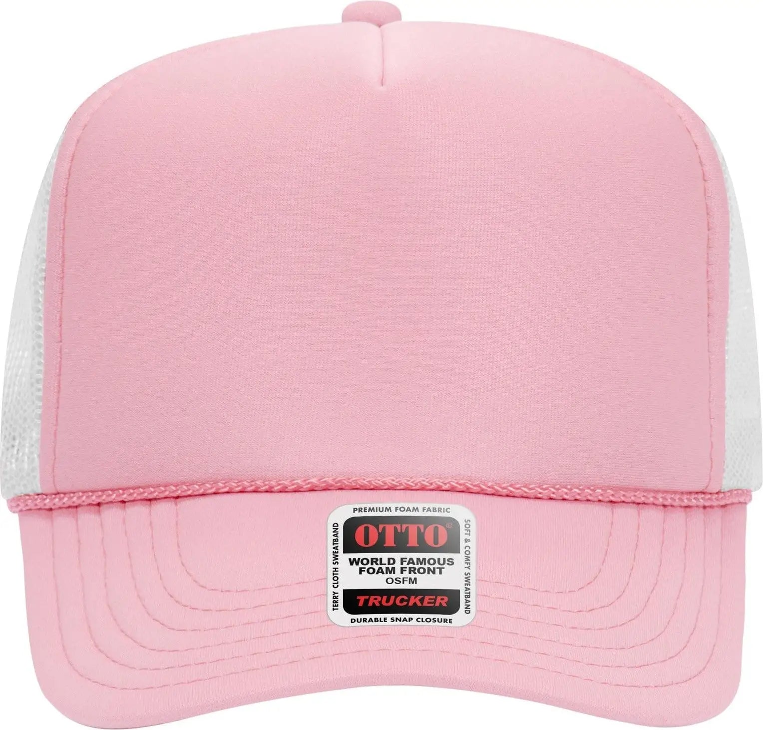 Otto 39-165 5 Panel High Crown Mesh Back Trucker Cap - S.pnk/s.pnk/wht - 6 1/2’’ - 7 5/8’’