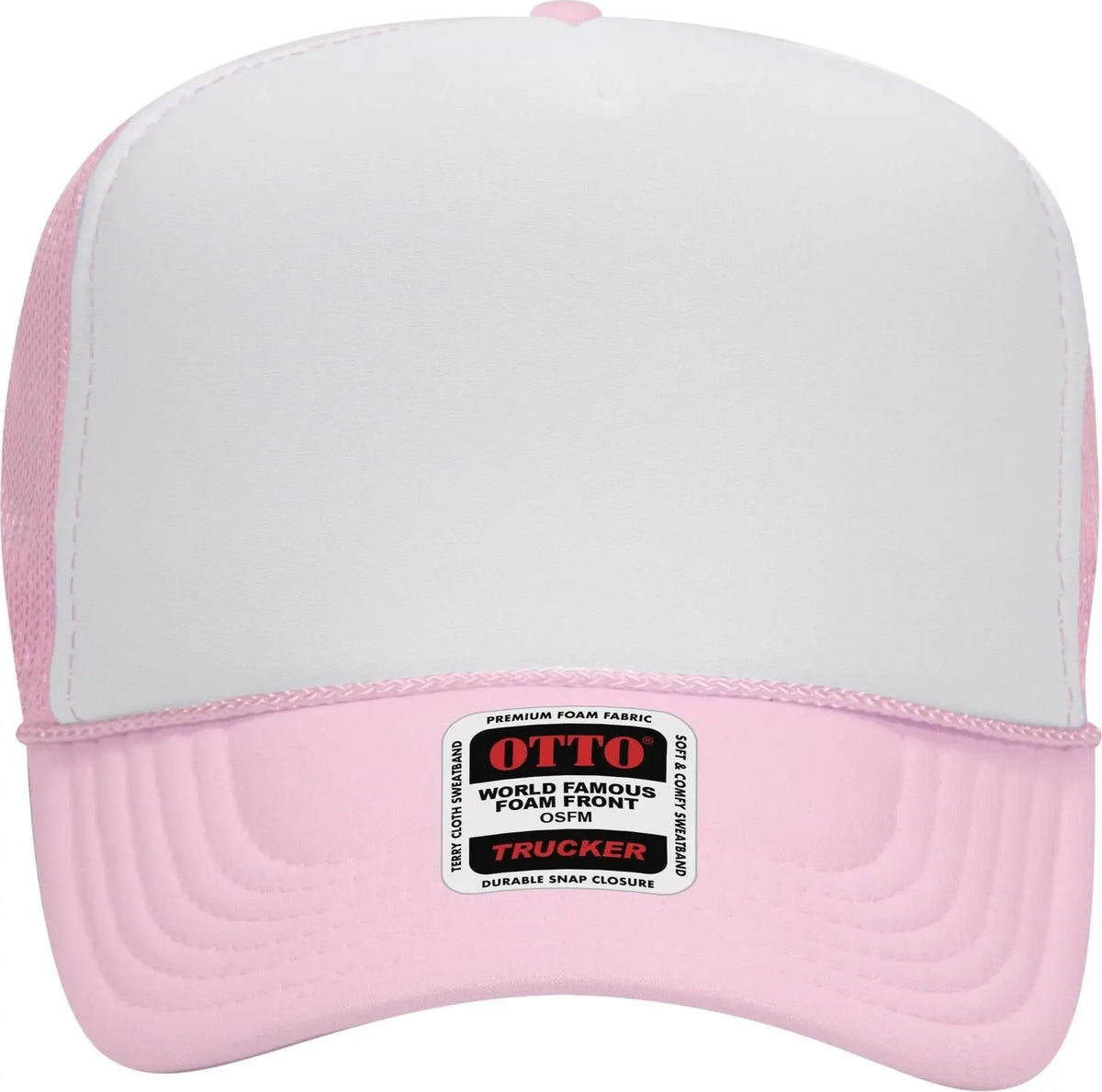 Otto 39-165 5 Panel High Crown Mesh Back Trucker Cap - S.pnk/wht/s.pnk - 6 1/2’’ - 7 5/8’’