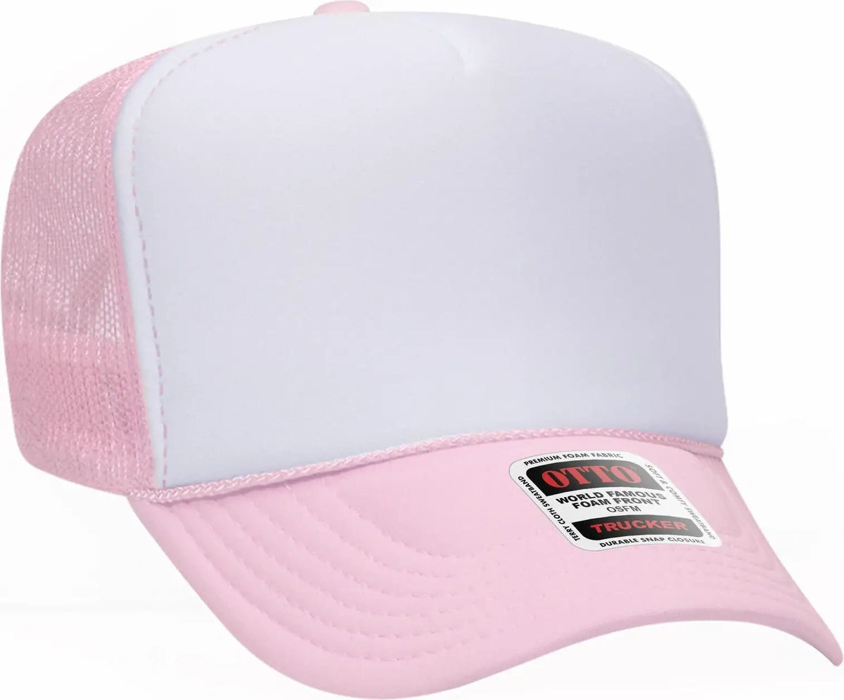 Otto 39-165 5 Panel High Crown Mesh Back Trucker Cap - S.pnk/wht/s.pnk - 6 1/2’’ - 7 5/8’’