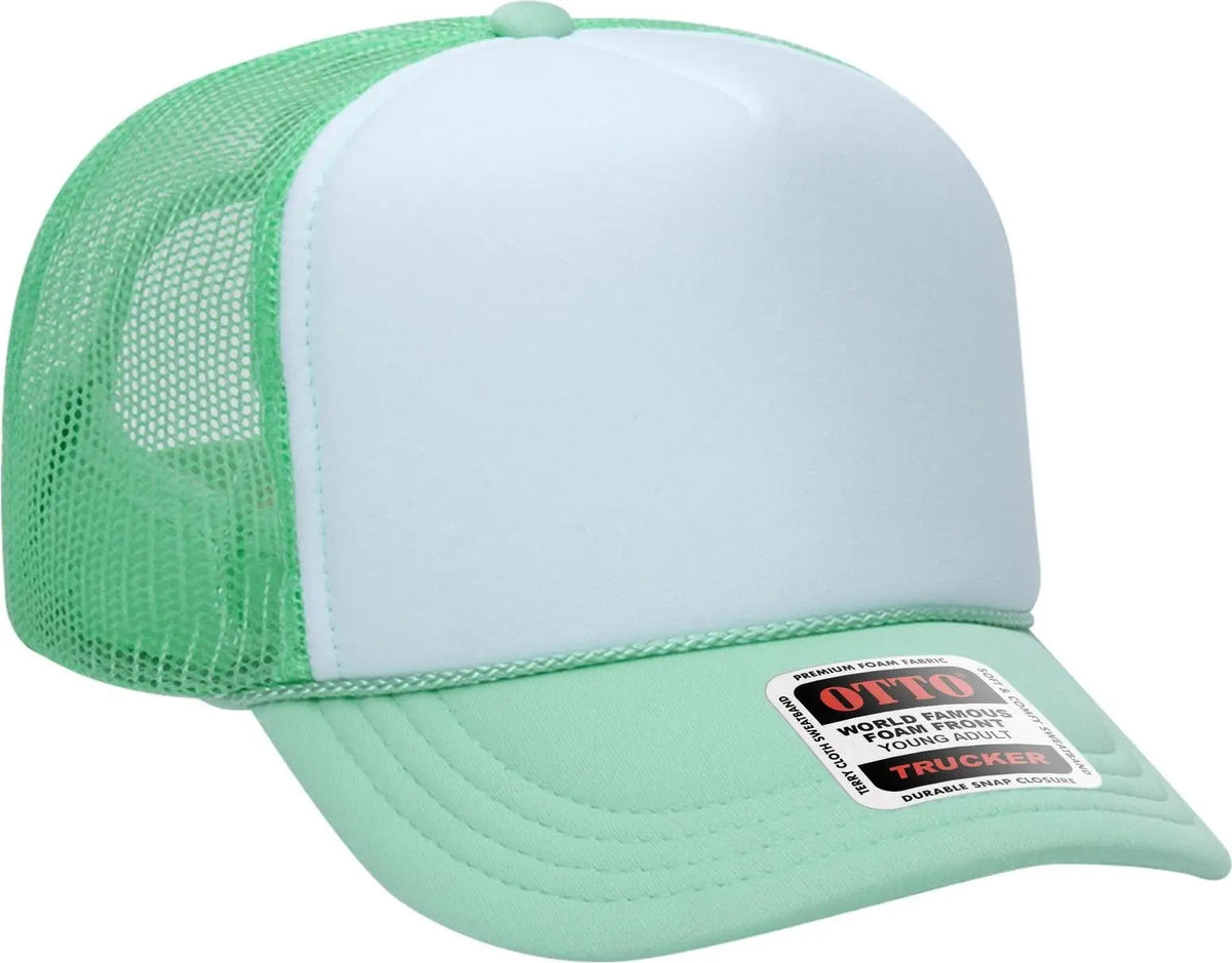 Otto 39-165 5 Panel High Crown Mesh Back Trucker Cap - Sm Grn/wht/sm Grn