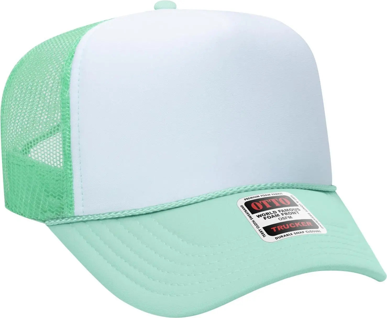 Otto 39-165 5 Panel High Crown Mesh Back Trucker Cap - Sm Grn/wht/sm Grn