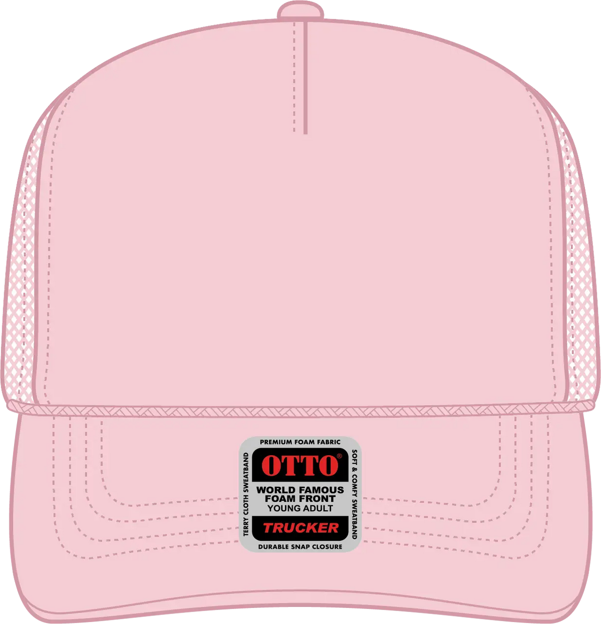 Otto 39-165 5 Panel High Crown Mesh Back Trucker Cap - Soft Pink - 6’’ - 7 1/8’’