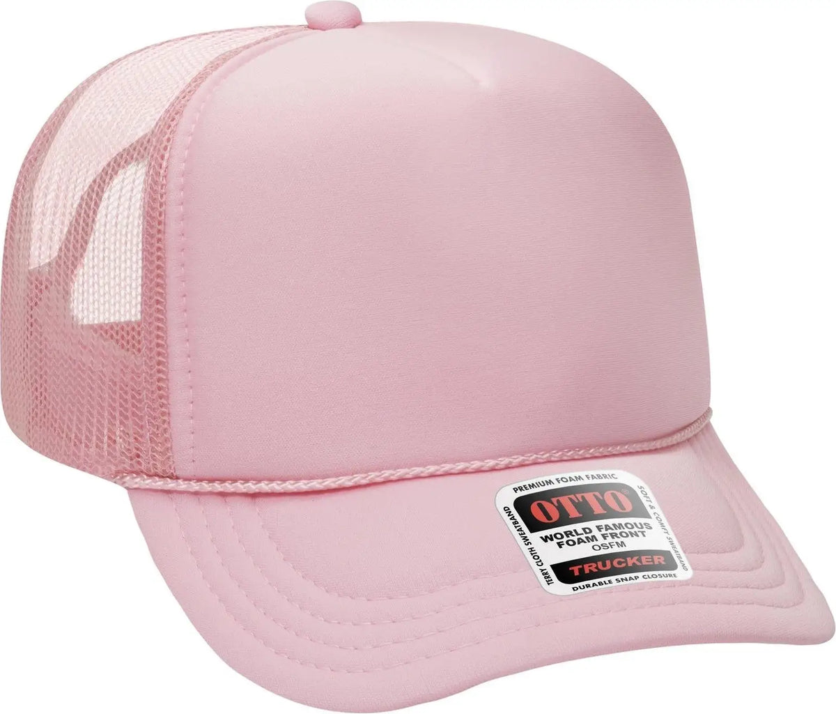 Otto 39-165 5 Panel High Crown Mesh Back Trucker Cap - Soft Pink