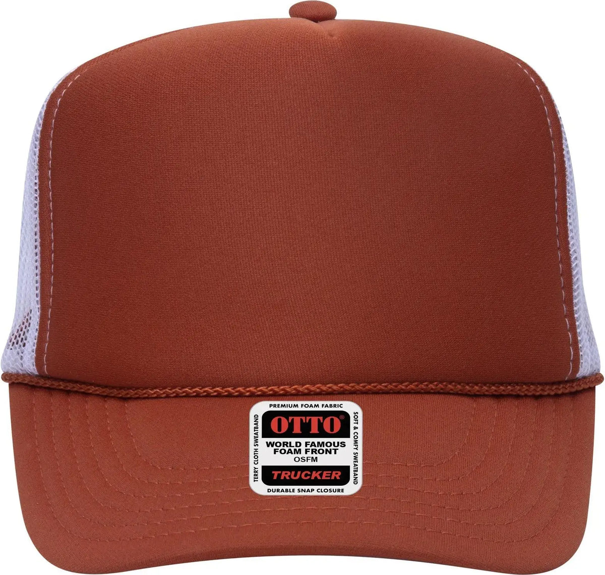 Otto 39-165 5 Panel High Crown Mesh Back Trucker Cap - Tx Org/tx Org/wht - 6 1/2’’ - 7 5/8’’