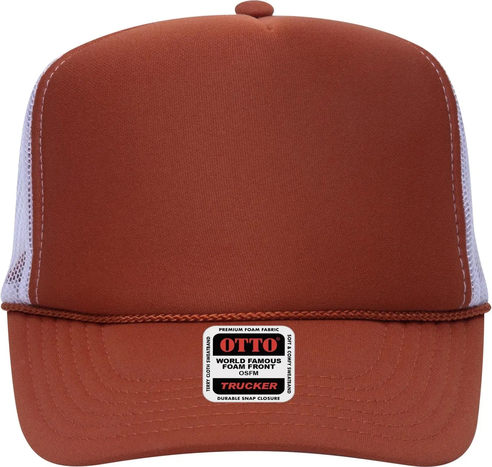 Otto 39-165 5 Panel High Crown Mesh Back Trucker Cap - Tx Org/tx Org/wht - 6 1/2’’ - 7 5/8’’