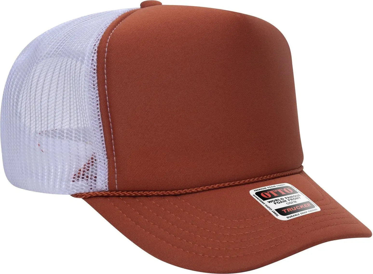 Otto 39-165 5 Panel High Crown Mesh Back Trucker Cap - Tx Org/tx Org/wht - 6 1/2’’ - 7 5/8’’