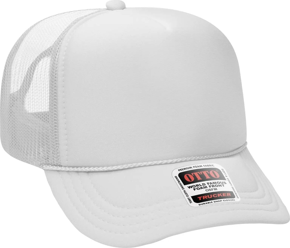 Otto 39-165 5 Panel High Crown Mesh Back Trucker Cap - White