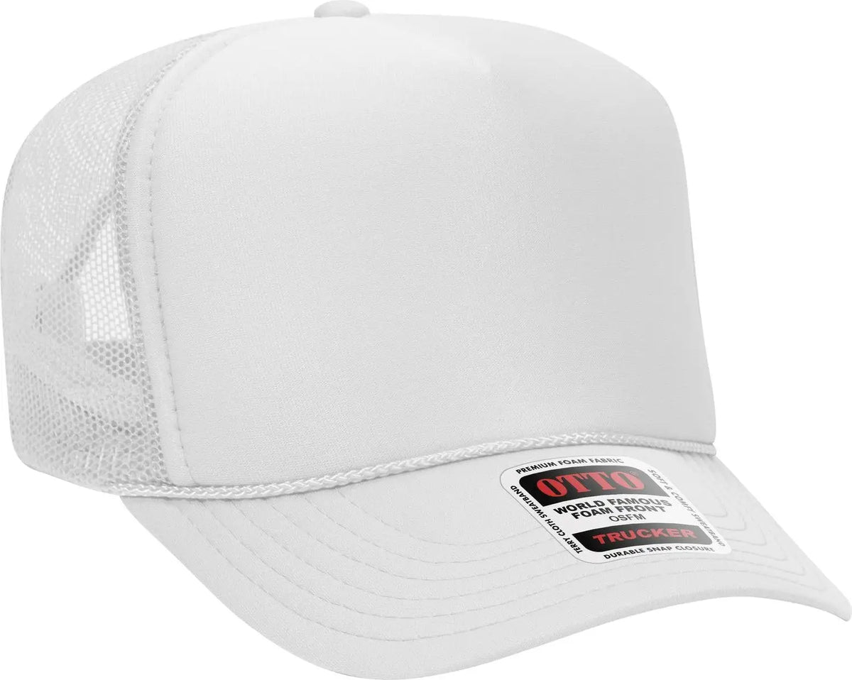 Otto 39-165 5 Panel High Crown Mesh Back Trucker Cap - White