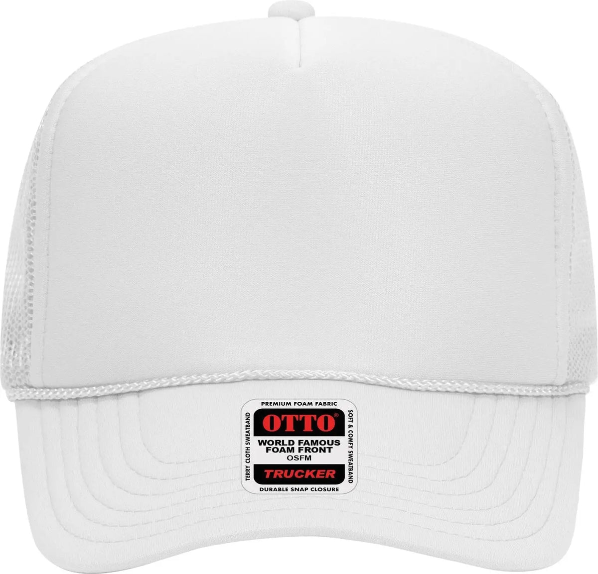 Otto 39-165 5 Panel High Crown Mesh Back Trucker Cap - White