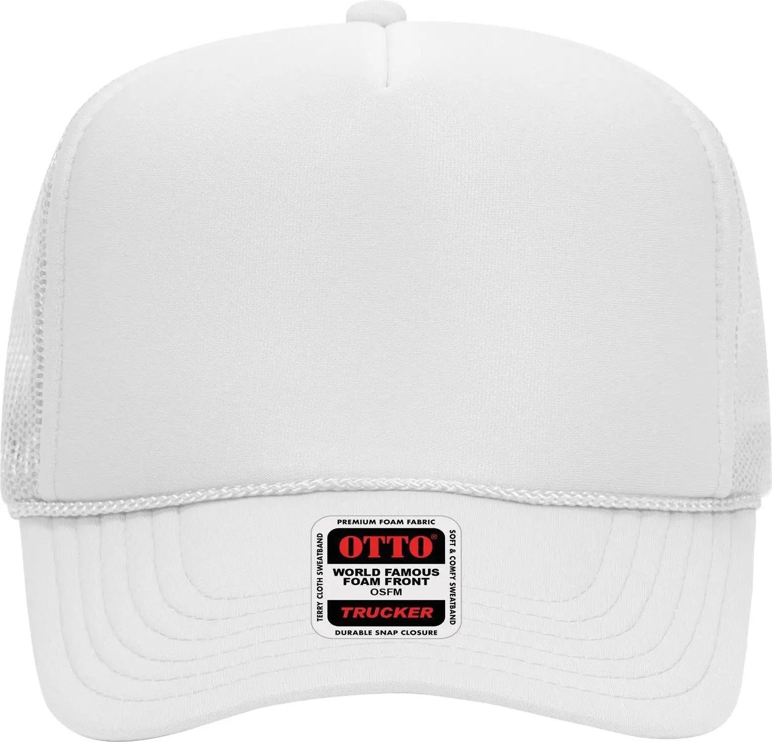 Otto 39-165 5 Panel High Crown Mesh Back Trucker Cap - White