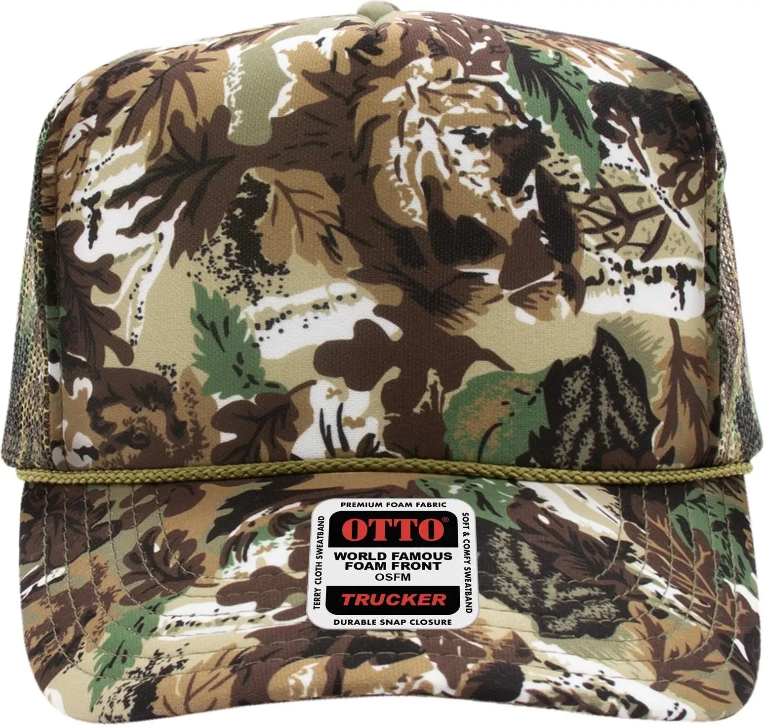 Otto 39-165 Camouflage 5 Panel High Crown Mesh Back Trucker Cap - Lt.lod/brn/kly - 6 1/2’’ - 7 5/8’’