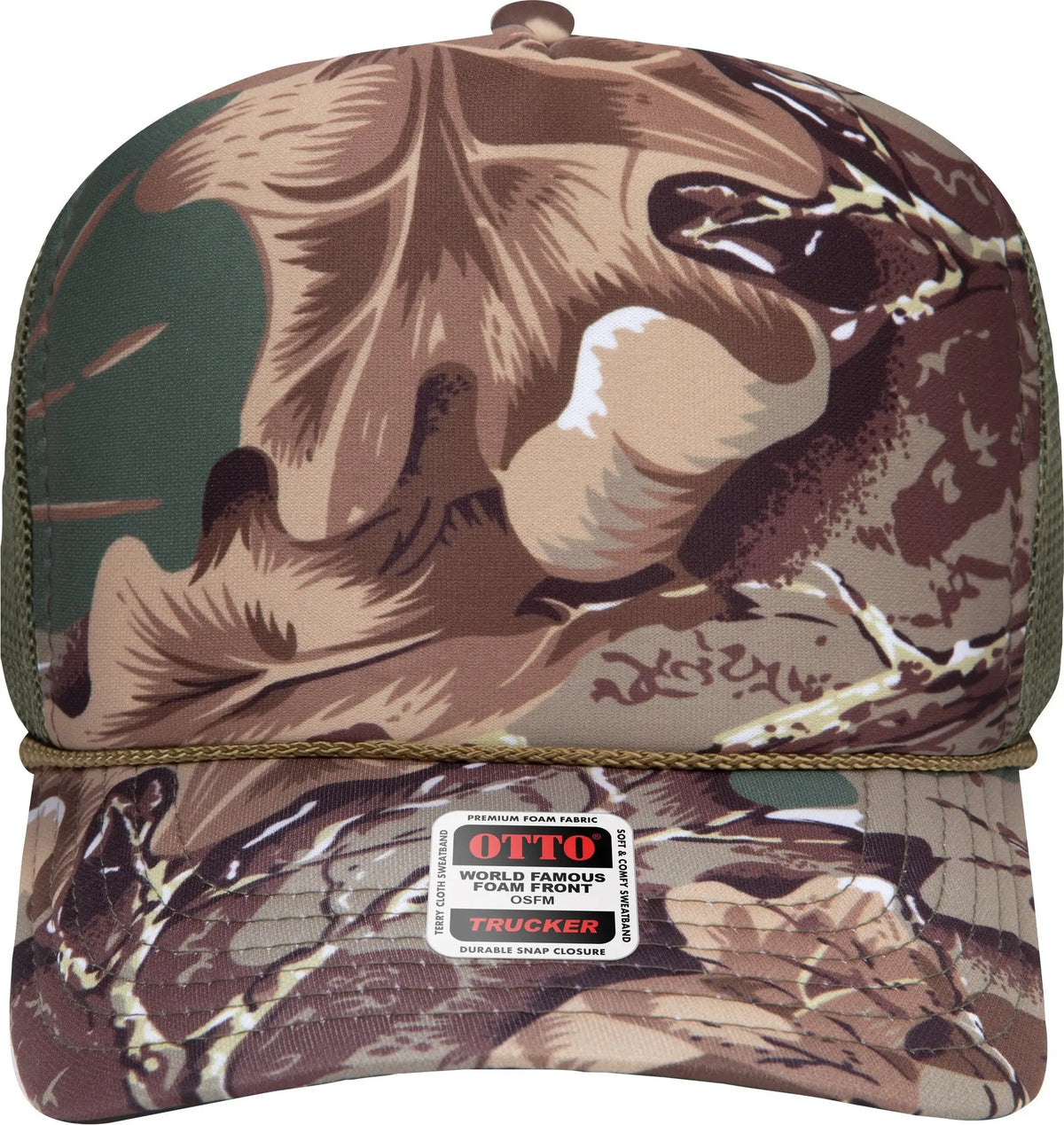 Otto 39-165 Camouflage 5 Panel High Crown Mesh Back Trucker Cap - Kha/brn/lt.ol.grn/ol.grn - 6 1/2’’ - 7 5/8’’