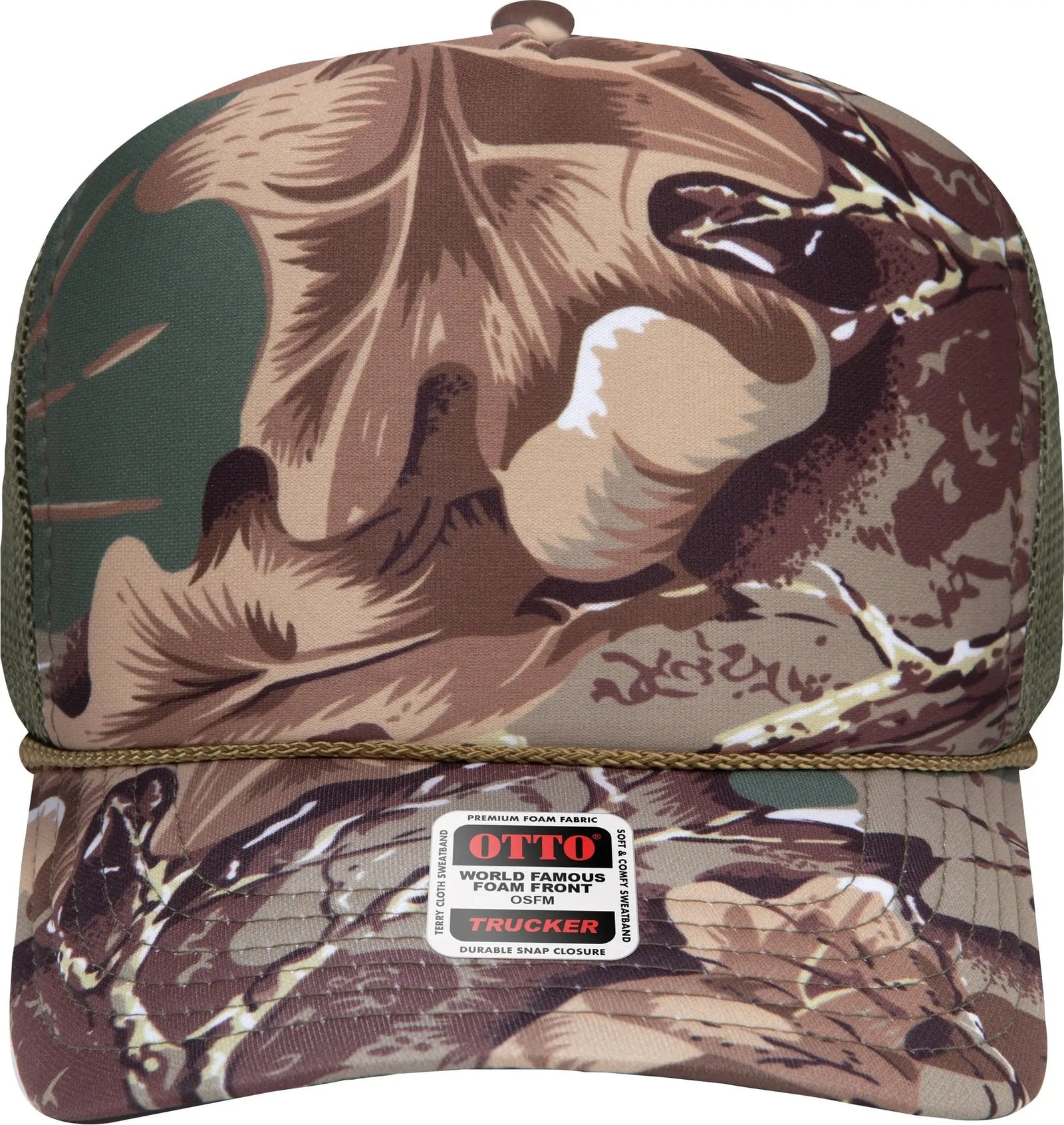 Otto 39-165 Camouflage 5 Panel High Crown Mesh Back Trucker Cap - Kha/brn/lt.ol.grn/ol.grn - 6 1/2’’ - 7 5/8’’