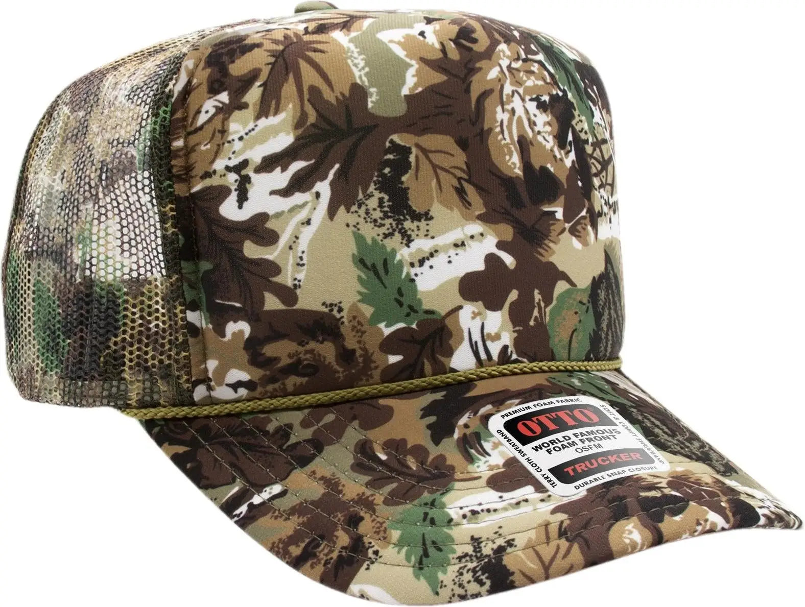 Otto 39-165 Camouflage 5 Panel High Crown Mesh Back Trucker Cap - Lt.lod/brn/kly - 6 1/2’’ - 7 5/8’’