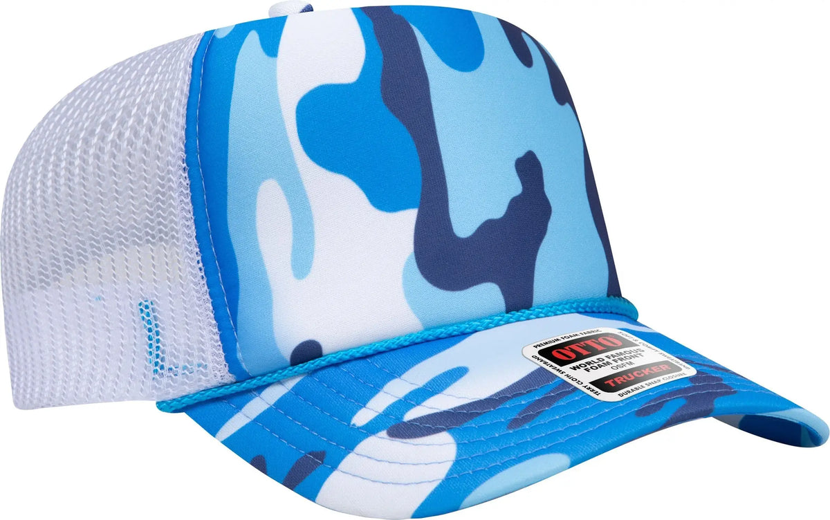 Otto 39-165 Camouflage 5 Panel High Crown Mesh Back Trucker Cap - Sky Camo/wht - 6 1/2’’ - 7 5/8’’