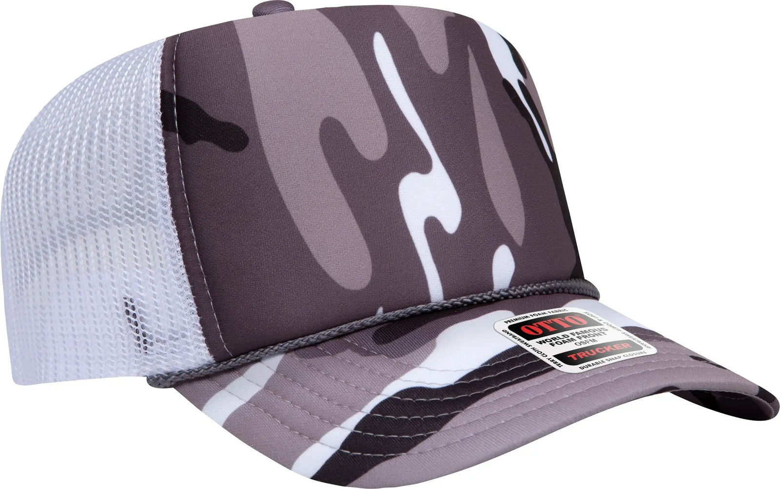 Otto 39-165 Camouflage 5 Panel High Crown Mesh Back Trucker Cap - Snow Camo/wht - 6 1/2’’ - 7 5/8’’