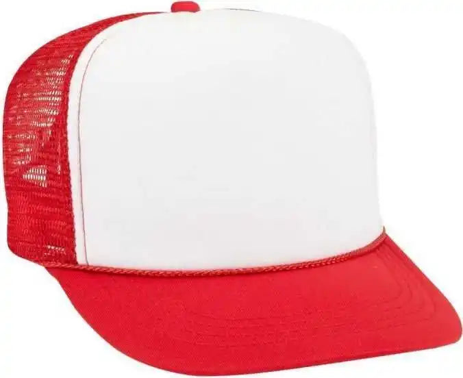 Otto 39-165 Youth 5 Panel Foam High Crown Mesh Back Trucker Snapback Cap - Red White