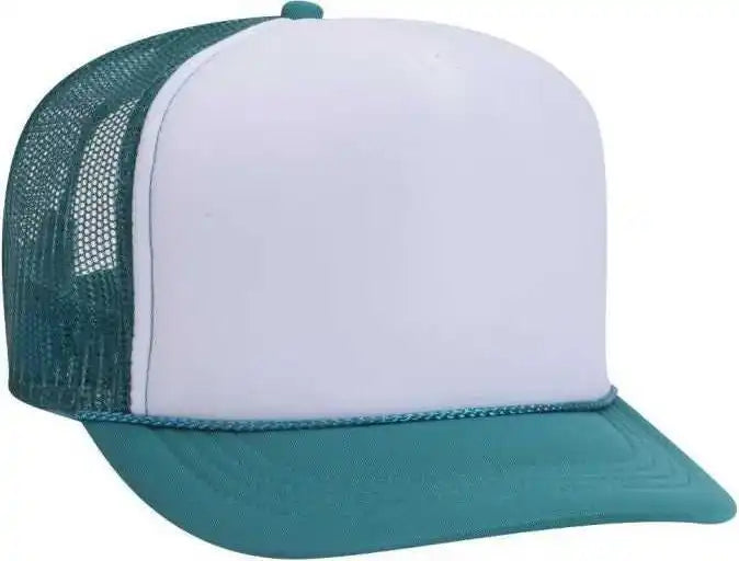Otto 39-165 Youth 5 Panel Foam High Crown Mesh Back Trucker Snapback Cap - Jade White - Green