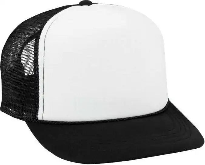 Otto 39 165 Youth 5 Panel Foam High Crown Mesh Back Trucker Snapback Cap Black White