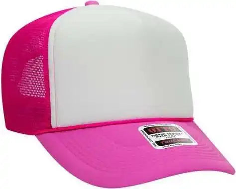 Otto 39-165 Youth 5 Panel Foam High Crown Mesh Back Trucker Snapback Cap - Heather Pink White