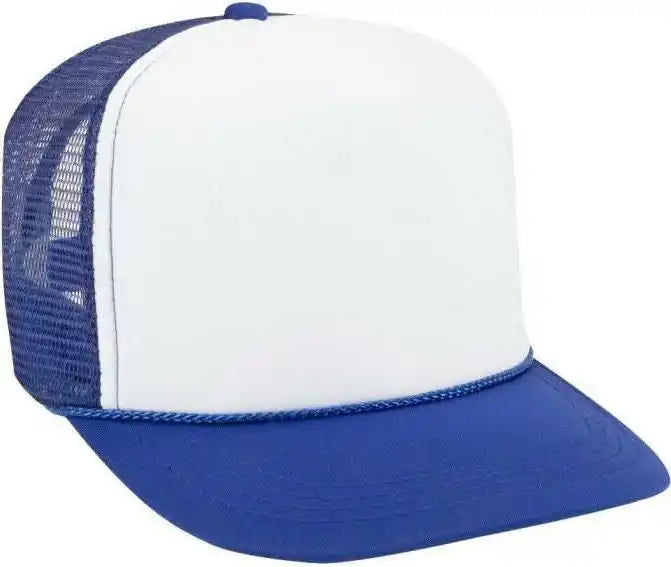Otto 39-165 Youth 5 Panel Foam High Crown Mesh Back Trucker Snapback Cap - Royal White