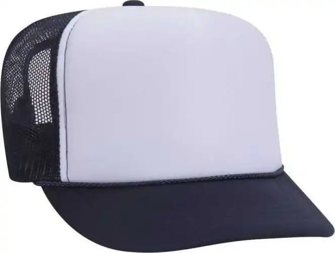 Otto 39-165 Youth 5 Panel Foam High Crown Mesh Back Trucker Snapback Cap - Navy White