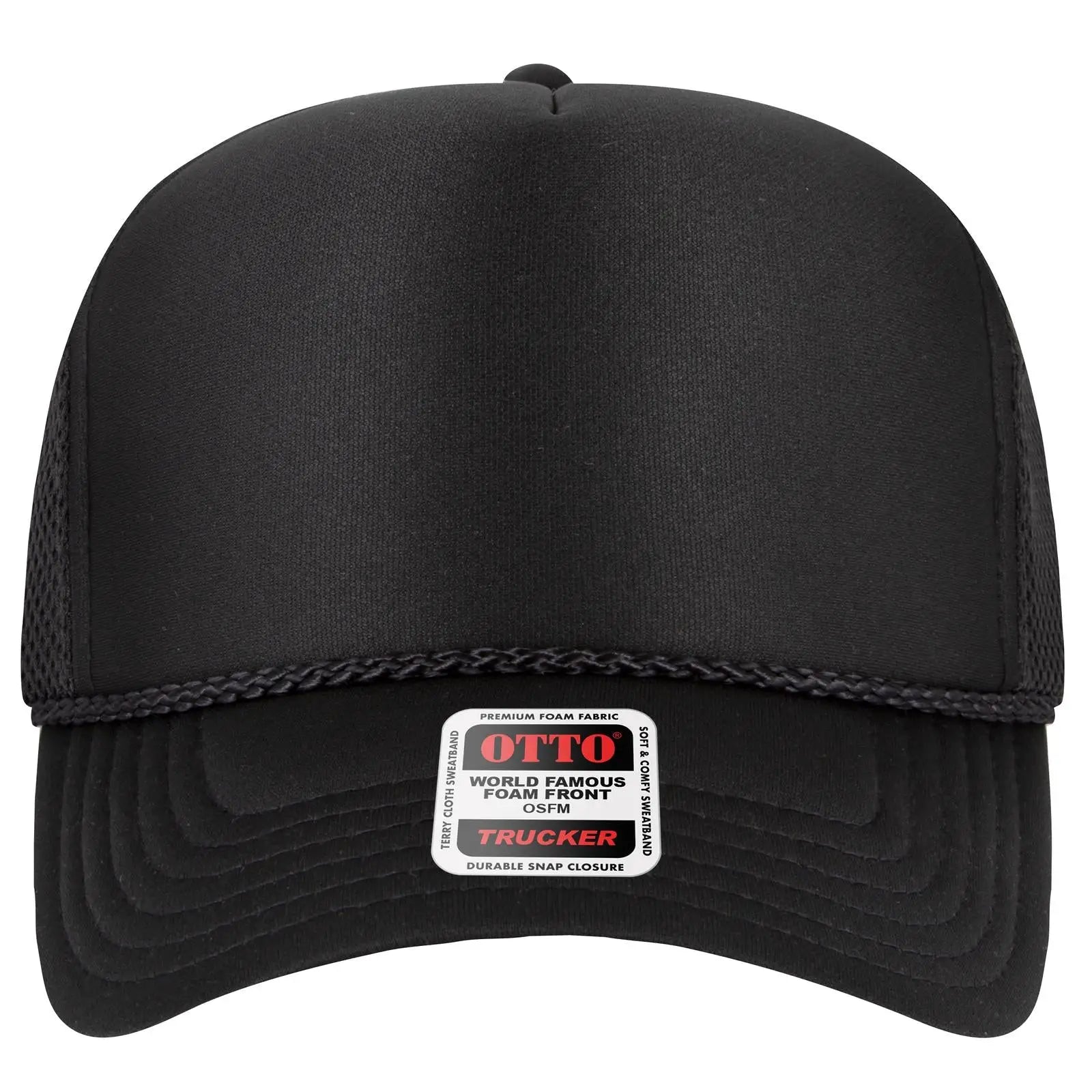 Otto 39-166 5 Panel High Crown Air Mesh Back Trucker Cap - Black - 7 3/8’’ - 5/8’’