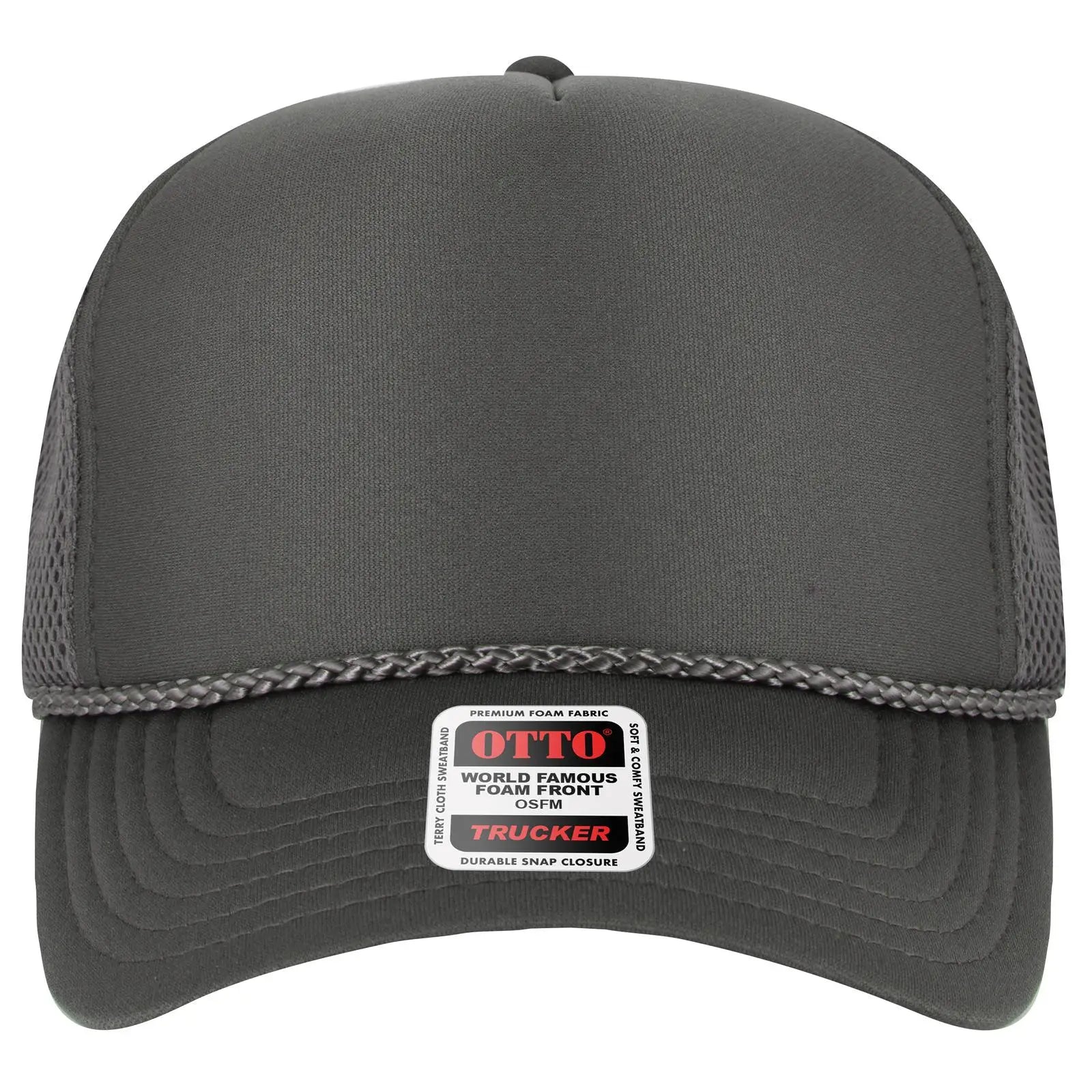 Otto 39-166 5 Panel High Crown Air Mesh Back Trucker Cap - Char. Gray - 7 3/8’’ - 5/8’’