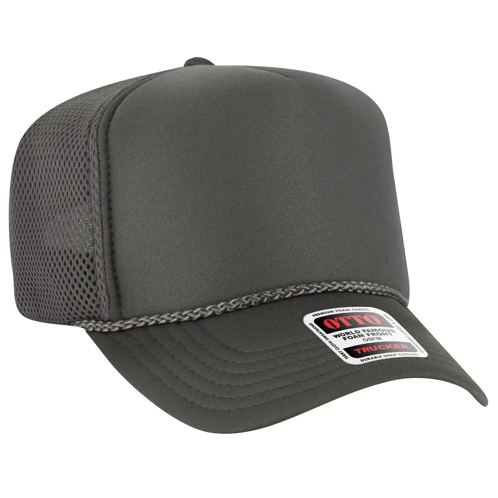 Otto 39-166 5 Panel High Crown Air Mesh Back Trucker Cap - Char. Gray - 7 3/8’’ - 5/8’’