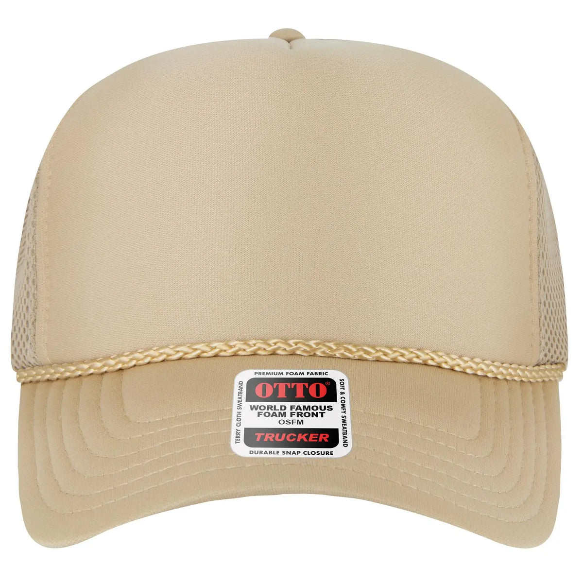 Otto 39-166 5 Panel High Crown Air Mesh Back Trucker Cap - Khaki - 7 3/8’’ - 5/8’’