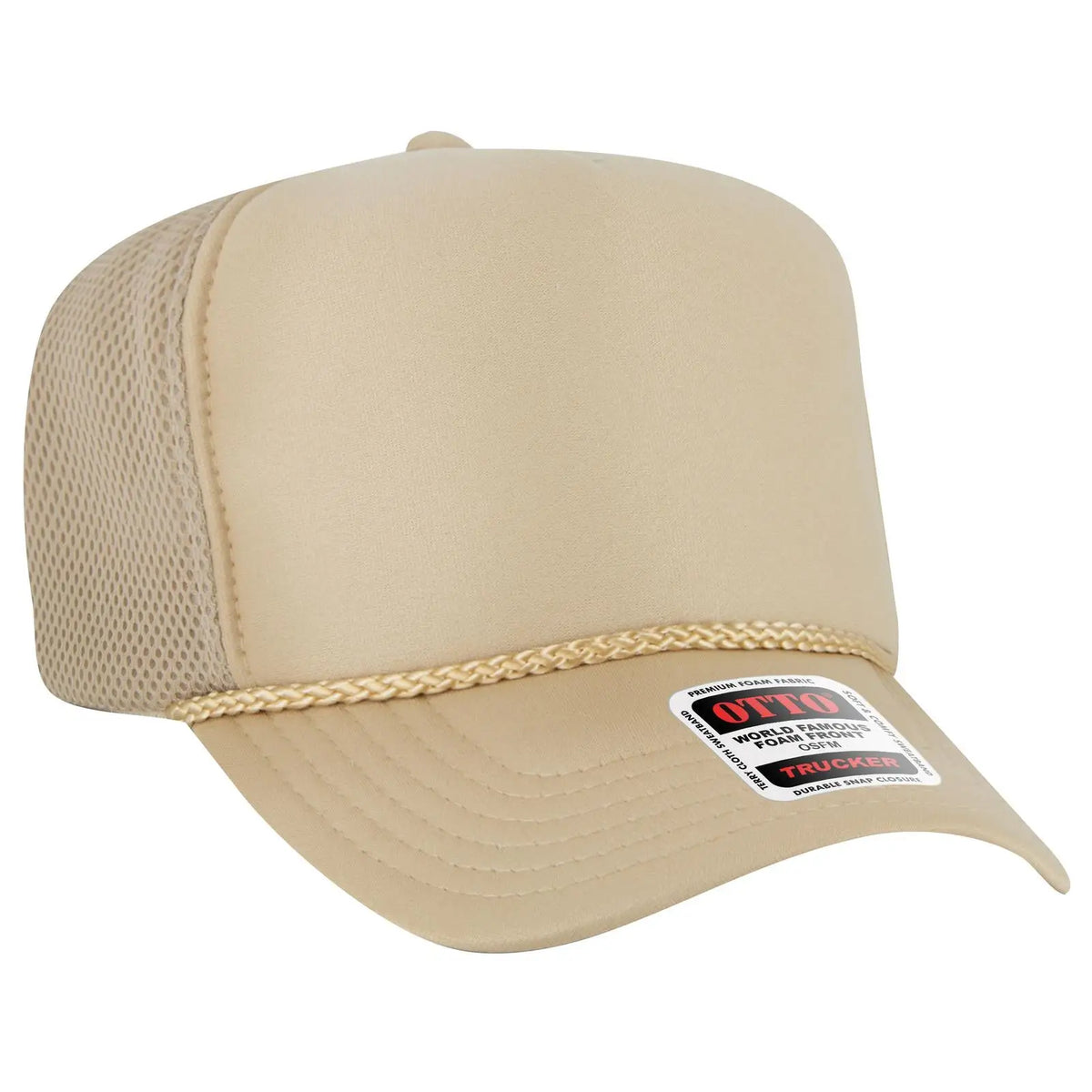 Otto 39-166 5 Panel High Crown Air Mesh Back Trucker Cap - Khaki - 7 3/8’’ - 5/8’’