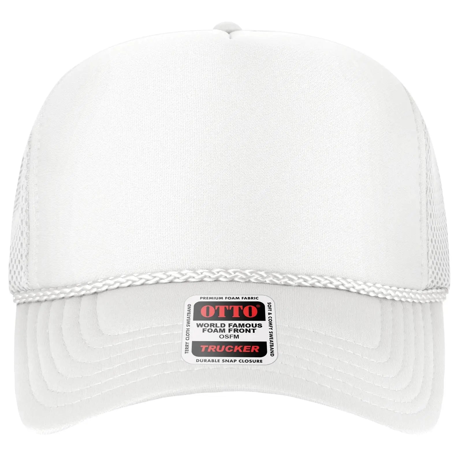Otto 39-166 5 Panel High Crown Air Mesh Back Trucker Cap - White - 7 3/8’’ - 5/8’’