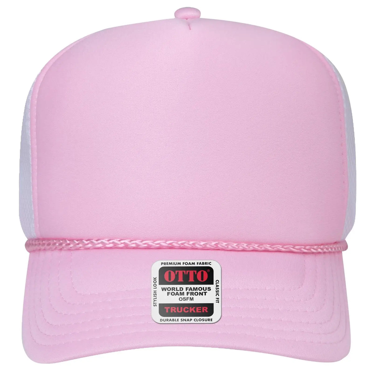 Otto 39-166 5 Panel High Crown Circle Mesh Back Trucker Cap - S.pnk/s.pnk/wht - 7 3/8’’ - 5/8’’