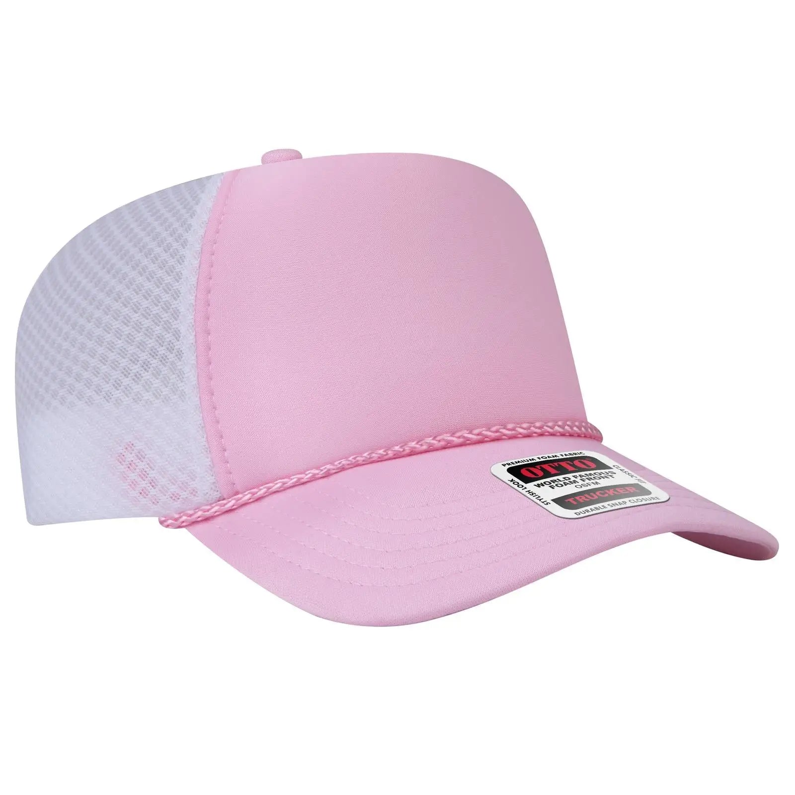 Otto 39-166 5 Panel High Crown Circle Mesh Back Trucker Cap - S.pnk/s.pnk/wht - 7 3/8’’ - 5/8’’