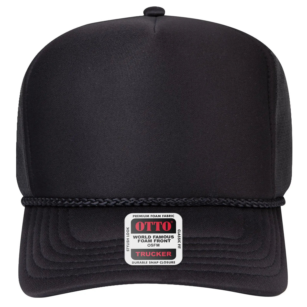 Otto 39-166 5 Panel High Crown Circle Mesh Back Trucker Cap - Black - 7 3/8’’ - 5/8’’