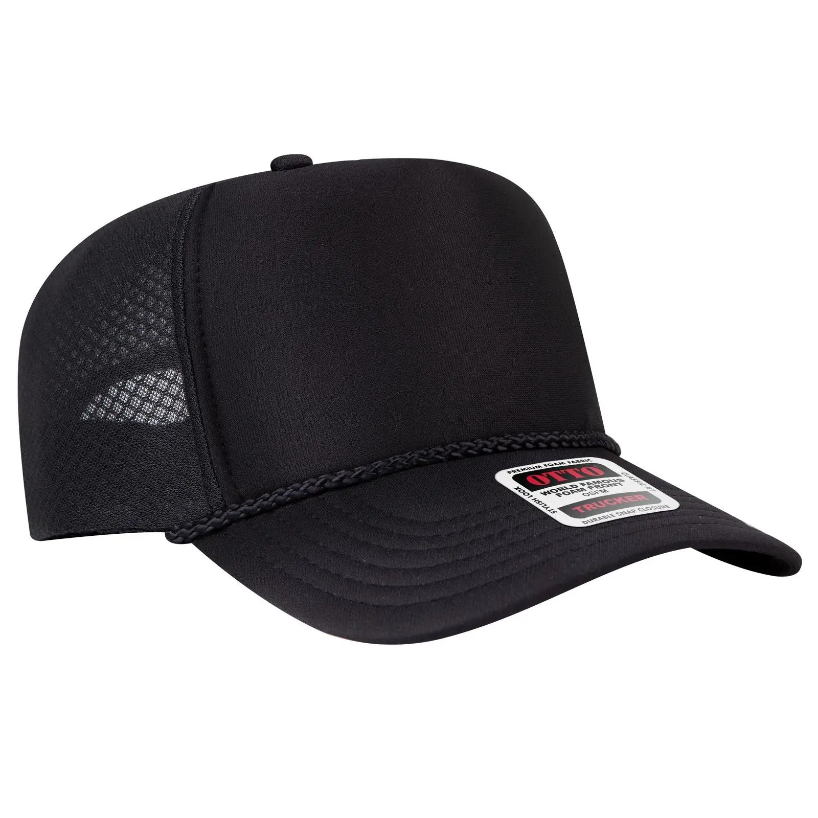 Otto 39-166 5 Panel High Crown Circle Mesh Back Trucker Cap - Black - 7 3/8’’ - 5/8’’