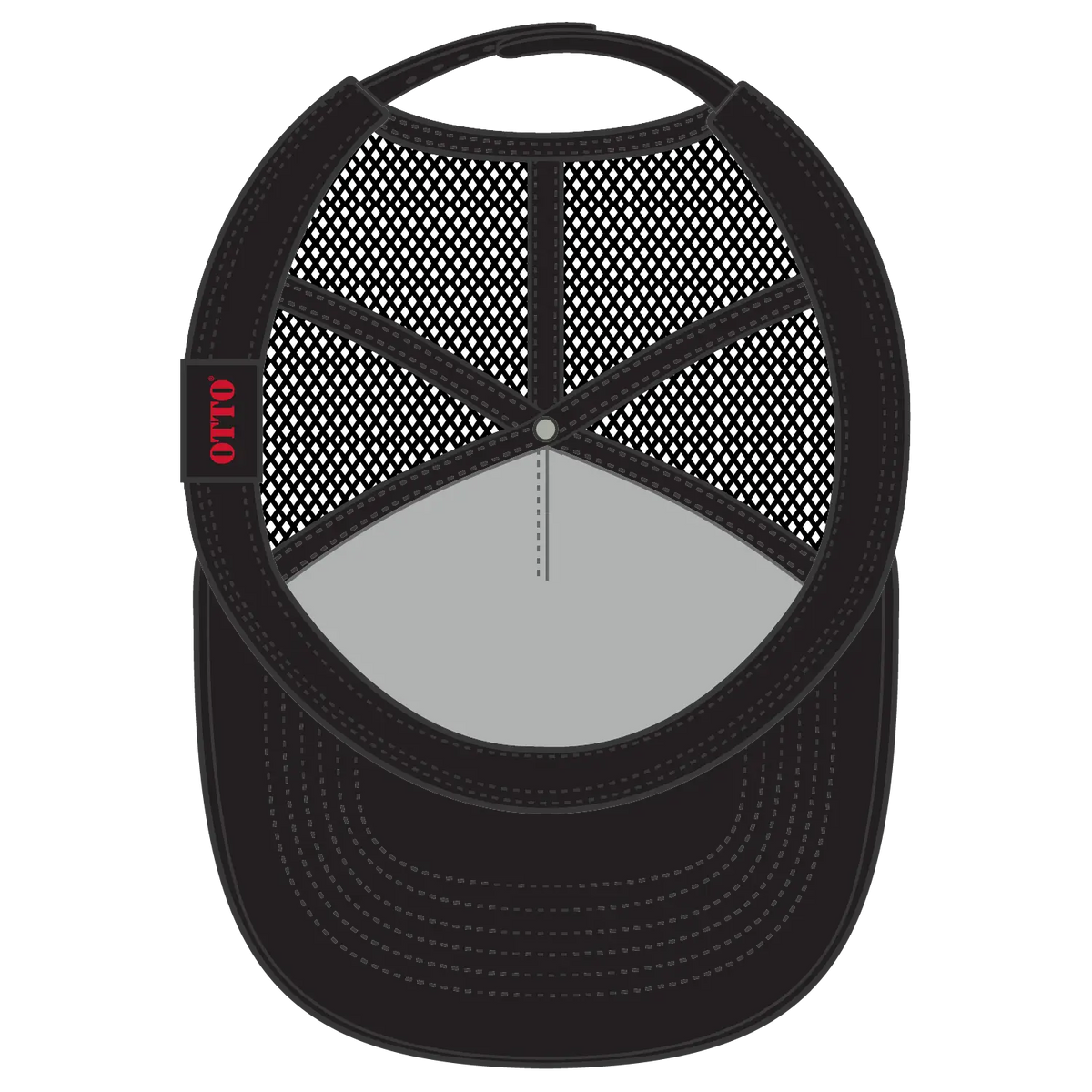 Otto 39-166 5 Panel High Crown Circle Mesh Back Trucker Cap - Black - 7 3/8’’ - 5/8’’