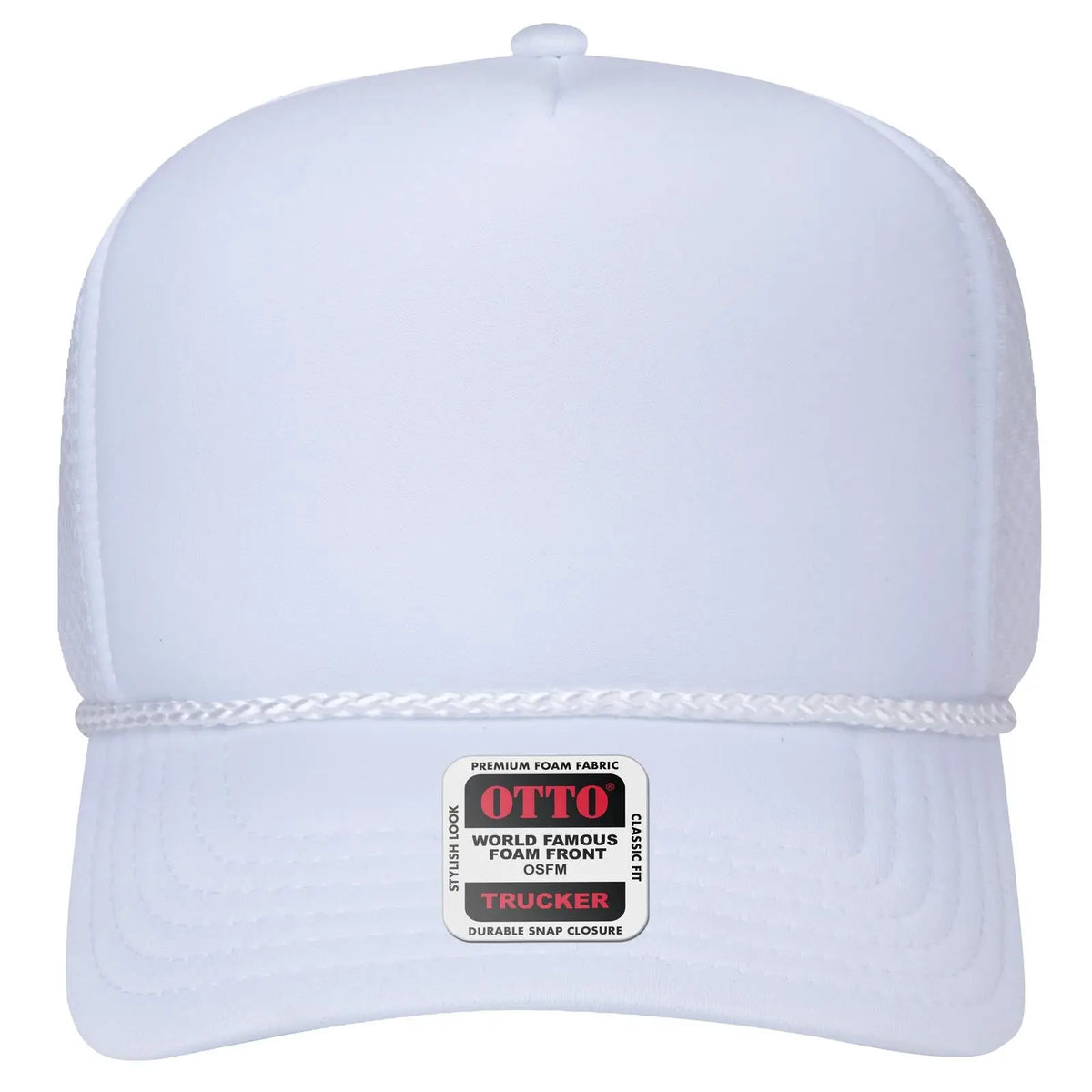 Otto 39-166 5 Panel High Crown Circle Mesh Back Trucker Cap - White - 7 3/8’’ - 5/8’’