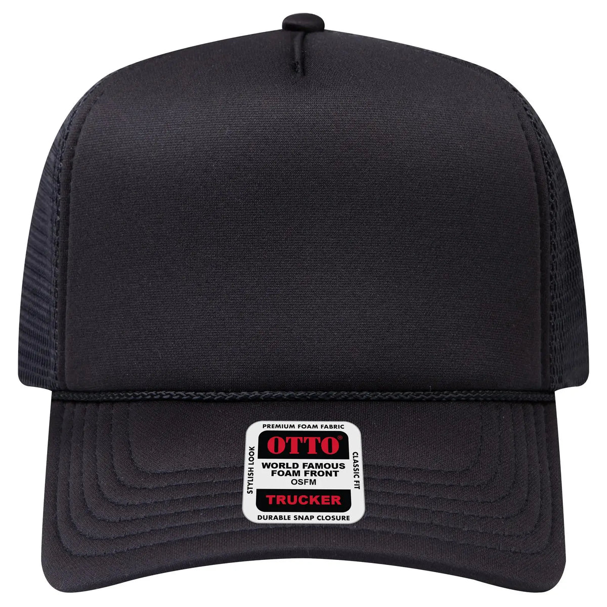 Otto 39-167 ?Otto Comfy Fit’ 5 Panel High Crown Mesh Back Trucker Cap - Black - 7 3/8’’ - 5/8’’