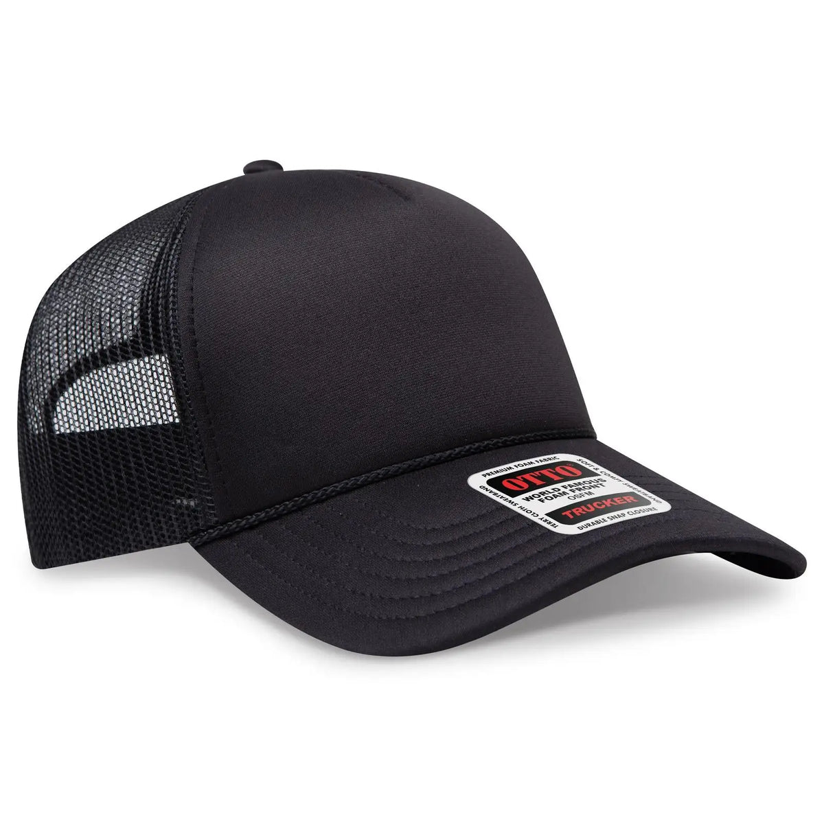 Otto 39102-1 5 Panel Low Profile Mesh Back Trucker Cap - Black - 7 3/8’’ - 5/8’’