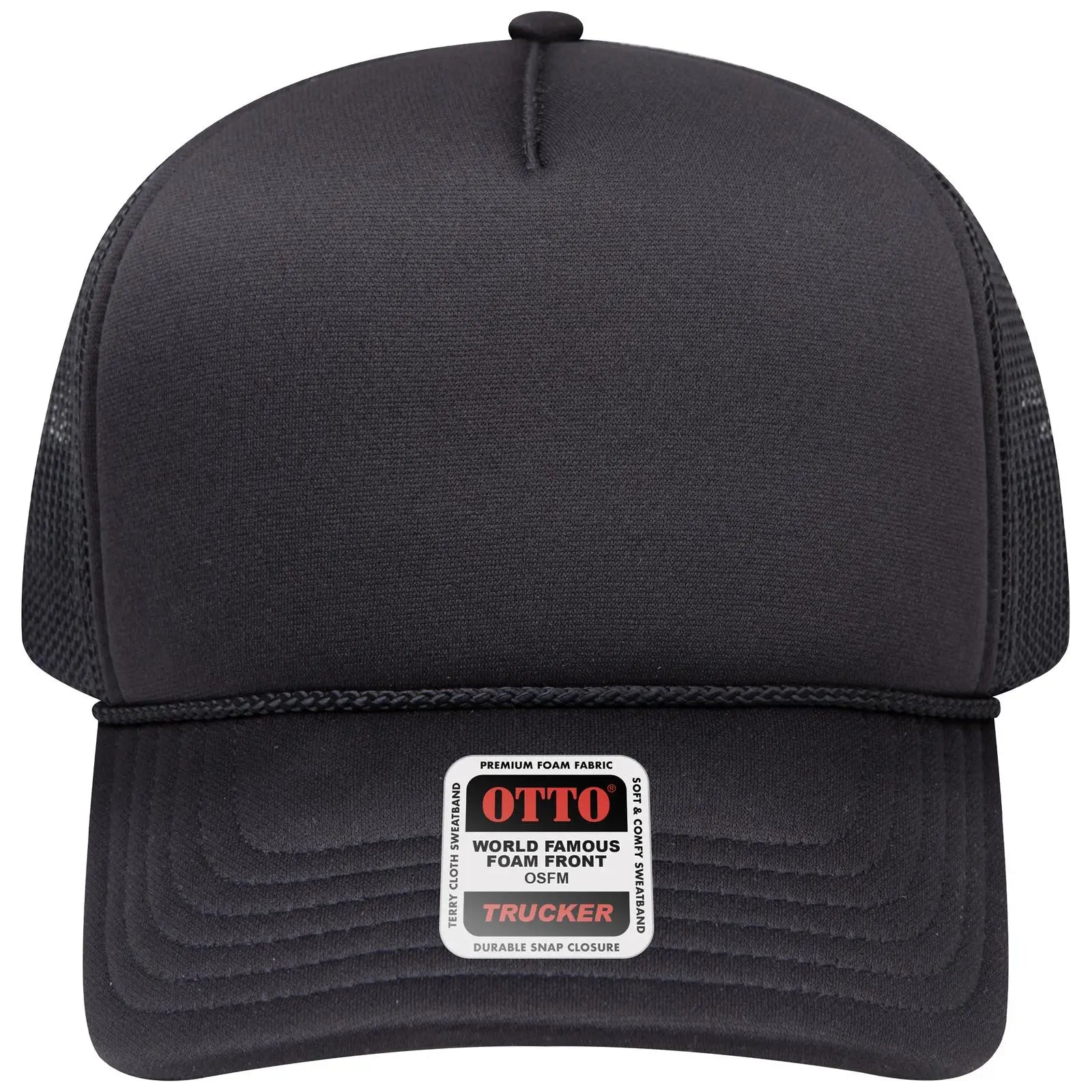 Otto 39102-1 5 Panel Low Profile Mesh Back Trucker Cap - Black - 7 3/8’’ - 5/8’’