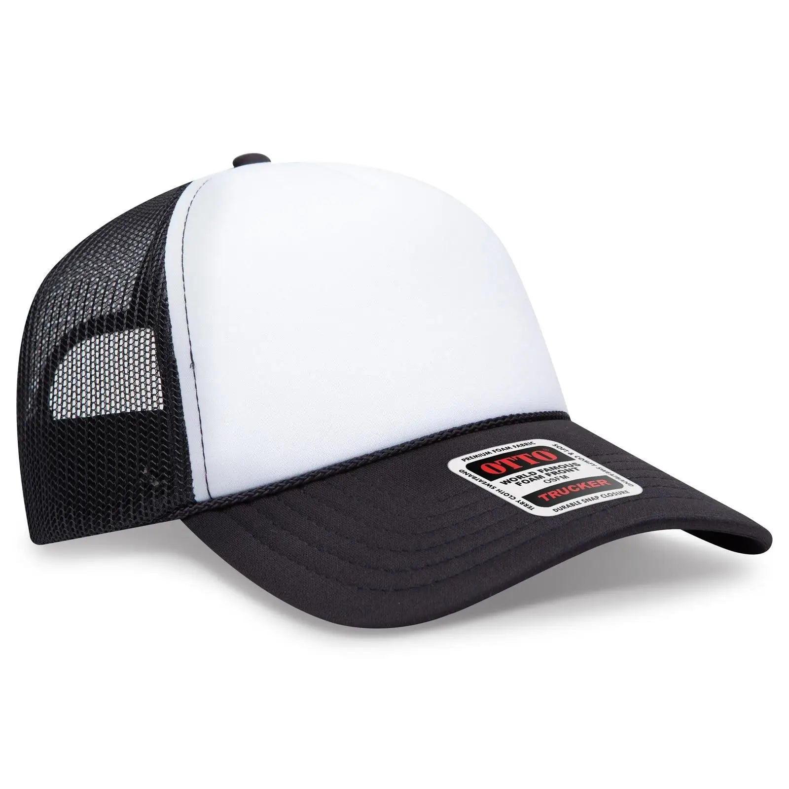 Otto 39102-1 5 Panel Low Profile Mesh Back Trucker Cap - Blk/wht/blk - 7 3/8’’ - 5/8’’