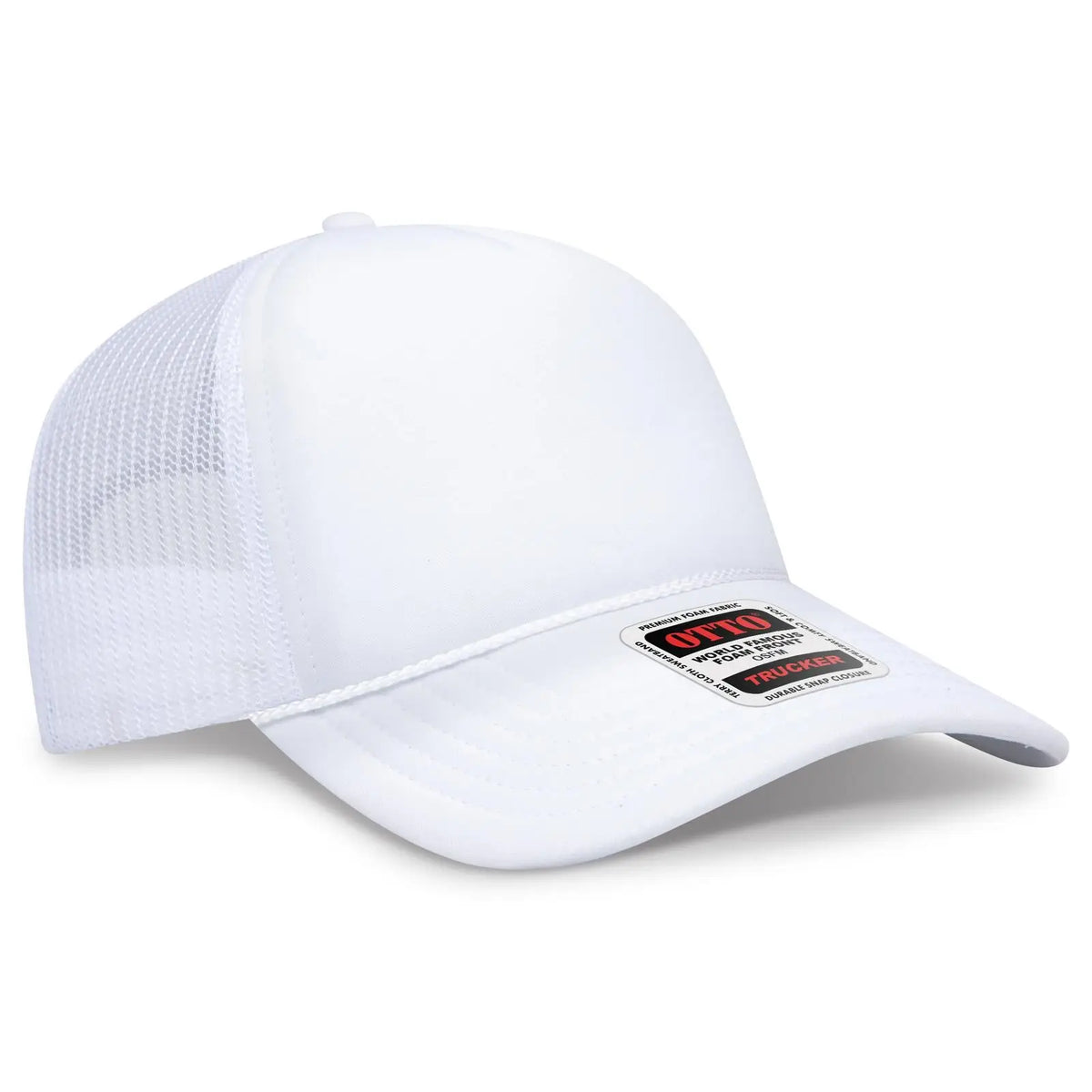 Otto 39102-1 5 Panel Low Profile Mesh Back Trucker Cap - White - 7 3/8’’ - 5/8’’