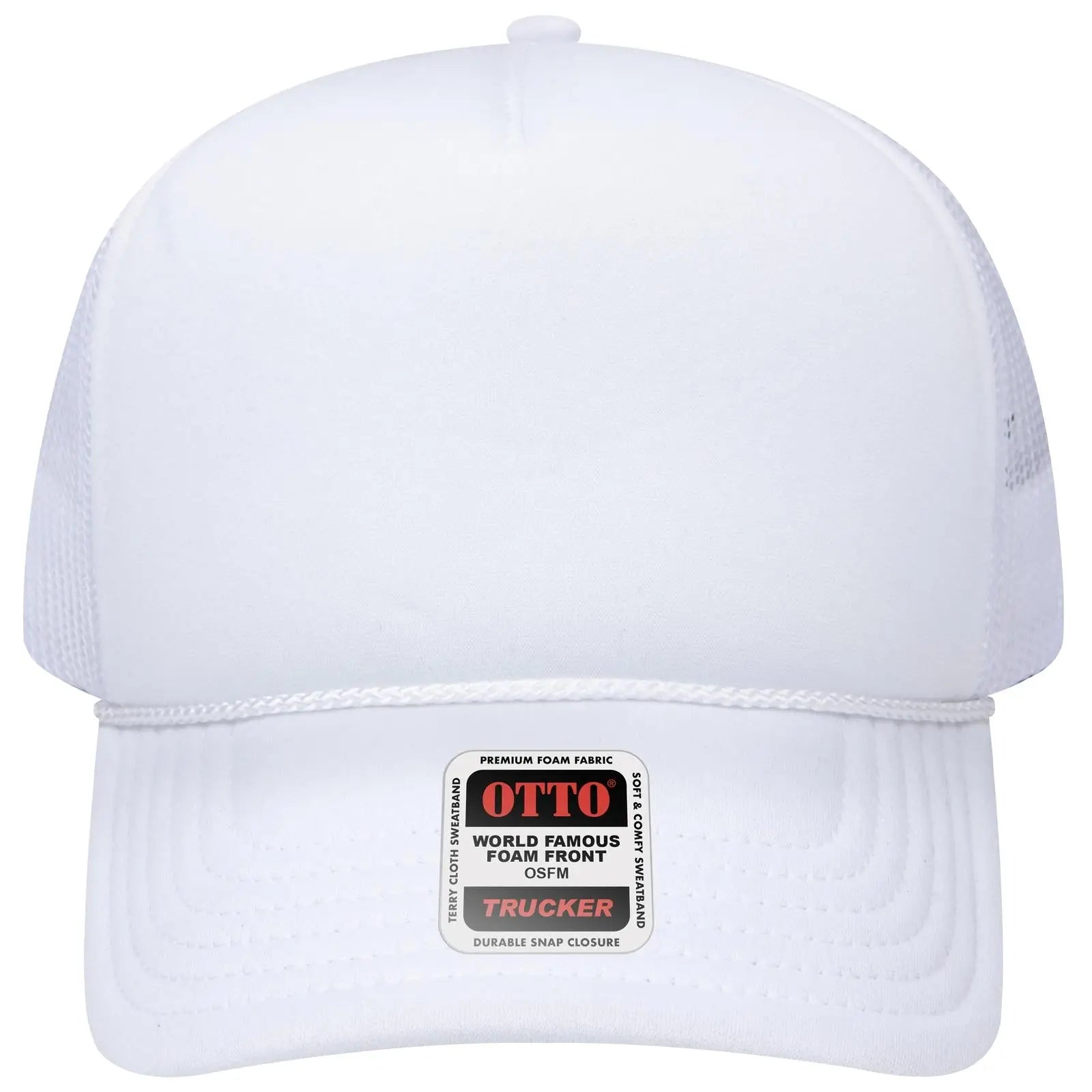Otto 39102-1 5 Panel Low Profile Mesh Back Trucker Cap - White - 7 3/8’’ - 5/8’’