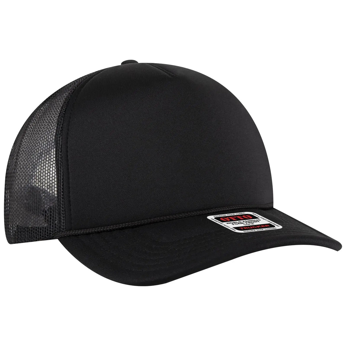 Otto 3931-1 5 Panel High Crown Mesh Back Trucker Cap - Black - 7 3/8’’ - 5/8’’