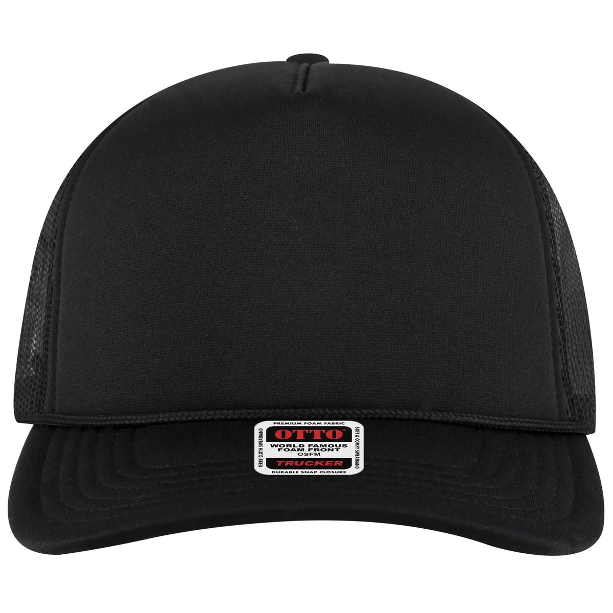 Otto 3931-1 5 Panel High Crown Mesh Back Trucker Cap - Black - 7 3/8’’ - 5/8’’