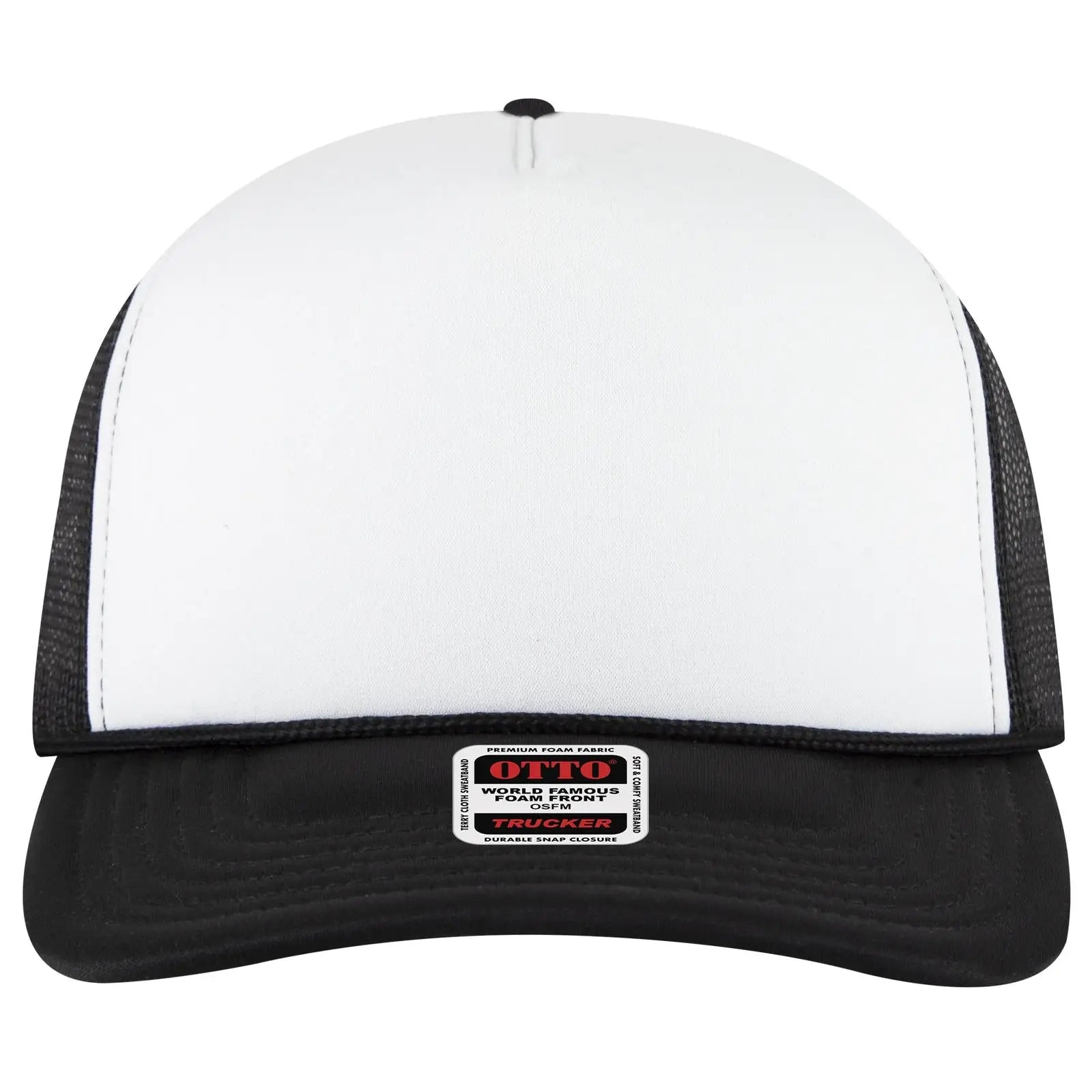 Otto 3931-1 5 Panel High Crown Mesh Back Trucker Cap - Blk/wht/blk