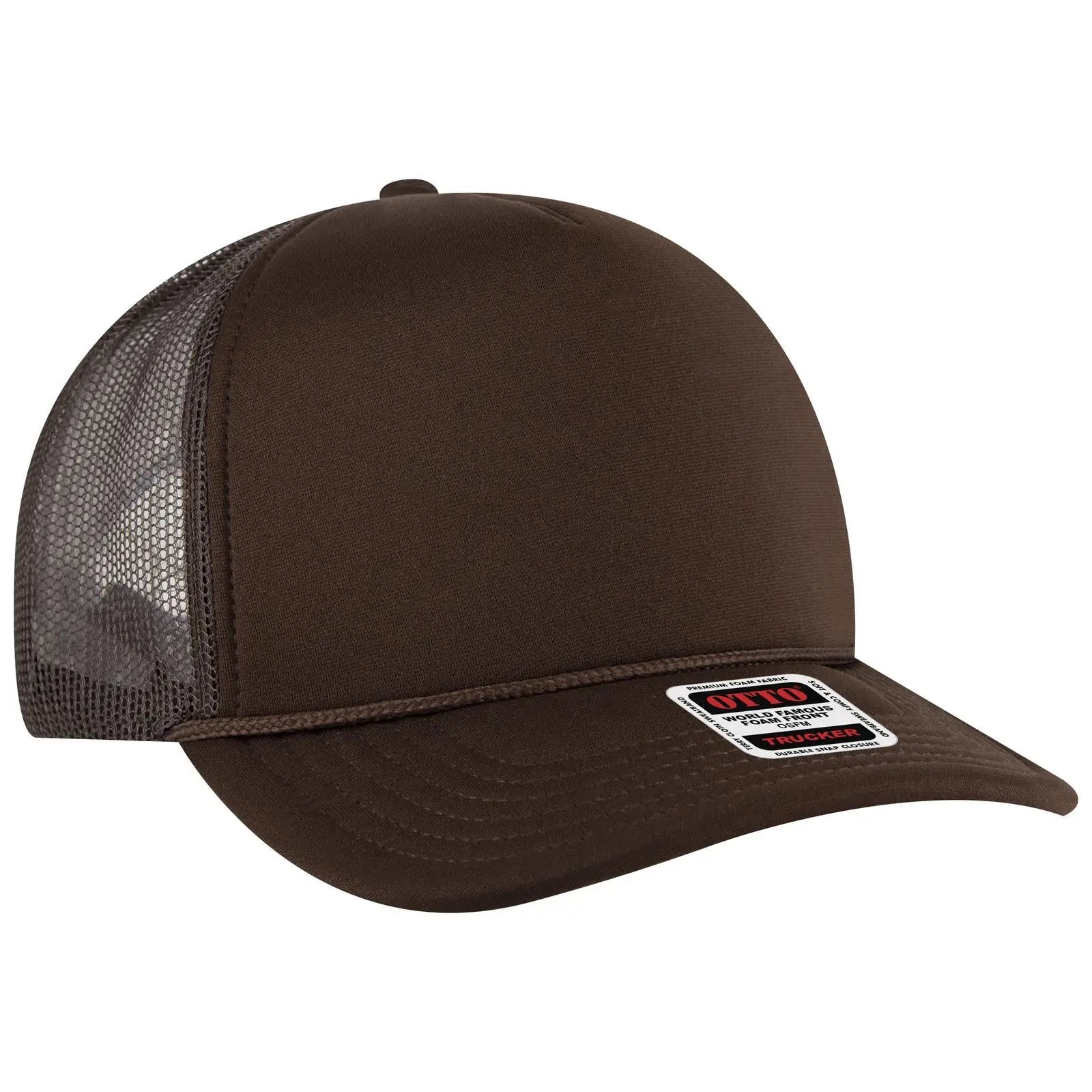 Otto 3931-1 5 Panel High Crown Mesh Back Trucker Cap - Brown